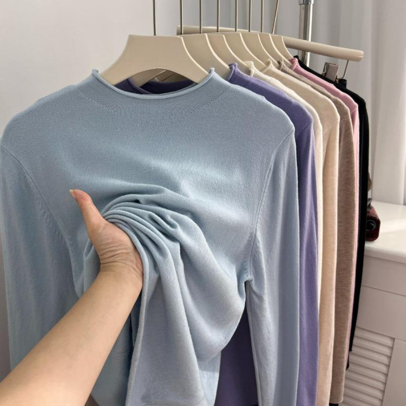 Early Spring New Extra Large Size 0kg Hemmed Semi-turtleneck Knitted Bottoming Shirt Women