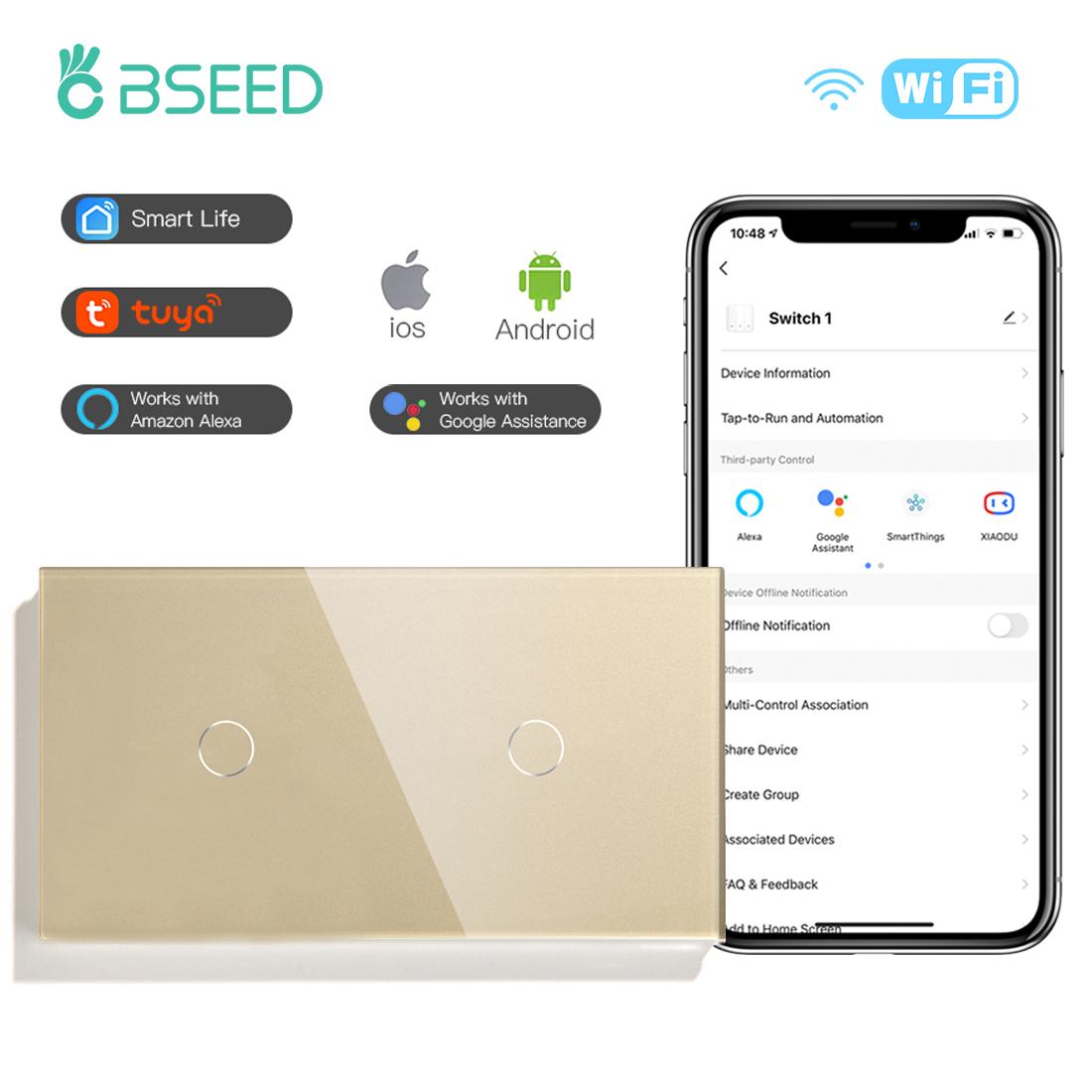 

BSEED WIFI Wall Touch Switch 1Gang 2Gang 1/2/3Way Tuya Light Switches Wireless Control Smart Switch Google Home Alexa Smart Life EU standard