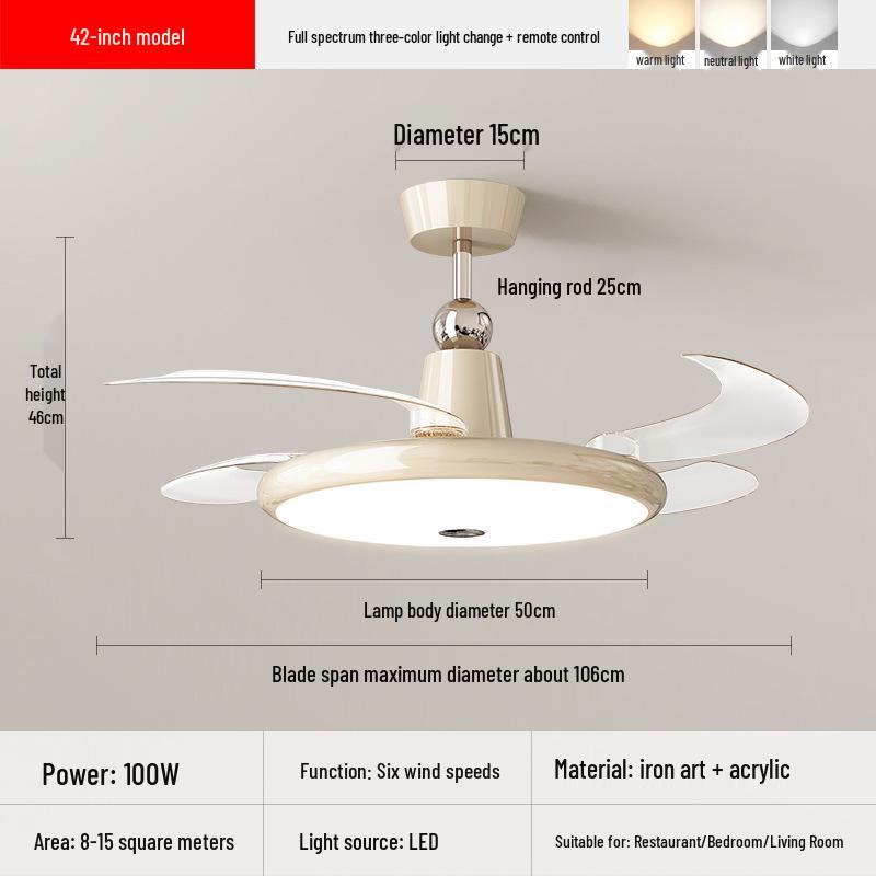 

2025 Cream Wabi-Sabi Mid-Century Ceiling Fan Light, Silent High Airflow for Living Rooms & Restaurants Three-Color Dimmable + Remote Control