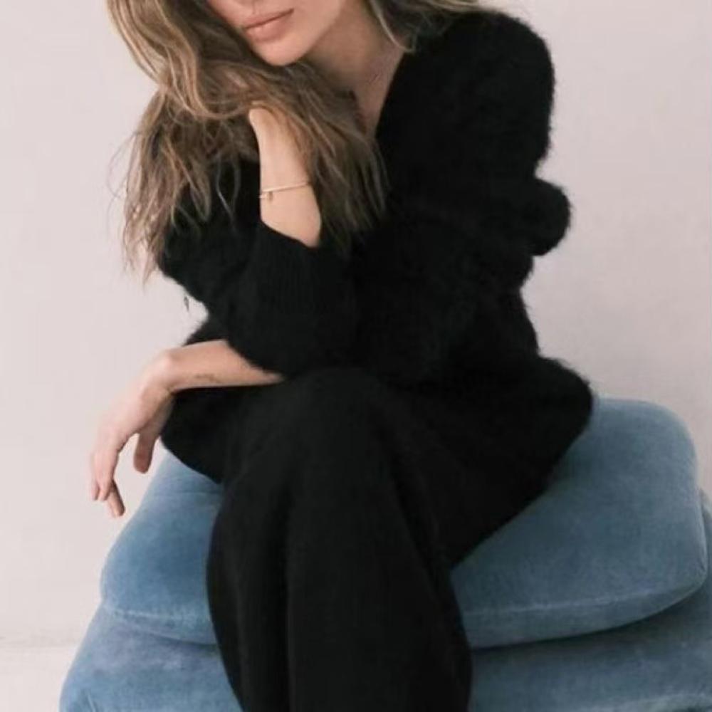 Autumn and Winter Solid Color Loose and Lazy Style Imitation Mink Knitted Women's Jacket Single Breasted Casual Top