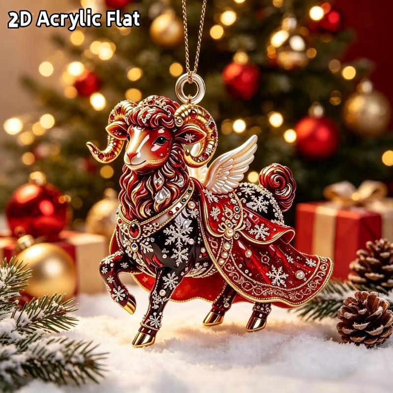 2D Flat Goat Hanging Ornament Acrylic Animal Pendant Christmas Tree Decoration Car Rearview Mirror Charm New Year Hanging