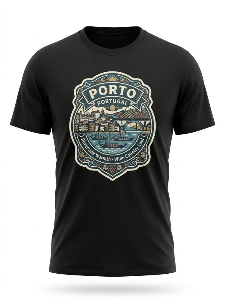 Porto Portugal Riverside Graphic T-Shirt Unisex Travel Tee