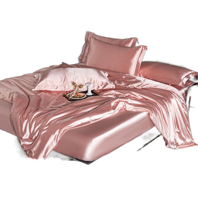Summer double-sided ice silk mattress four-piece set silky smooth and cool silk three-piece set bed sheet quilt cover light luxury bedding cool