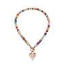 Handmade Retro Corn-Stained Glass Heart Pendant Necklace with Beaded Choker for Women
