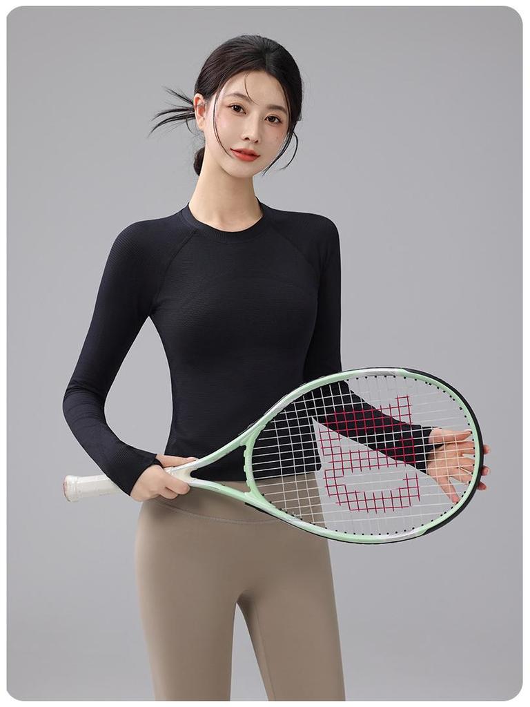 Women's Quick-Dry Long Sleeve Round Neck Training Top for Yoga and Running