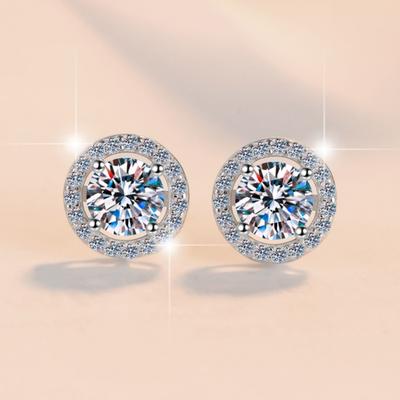Cross-border Women's Moissanite Stud Earrings Colorful Fashion Jewelry 1/2/3 Carats 925 Silver Individually Packaged