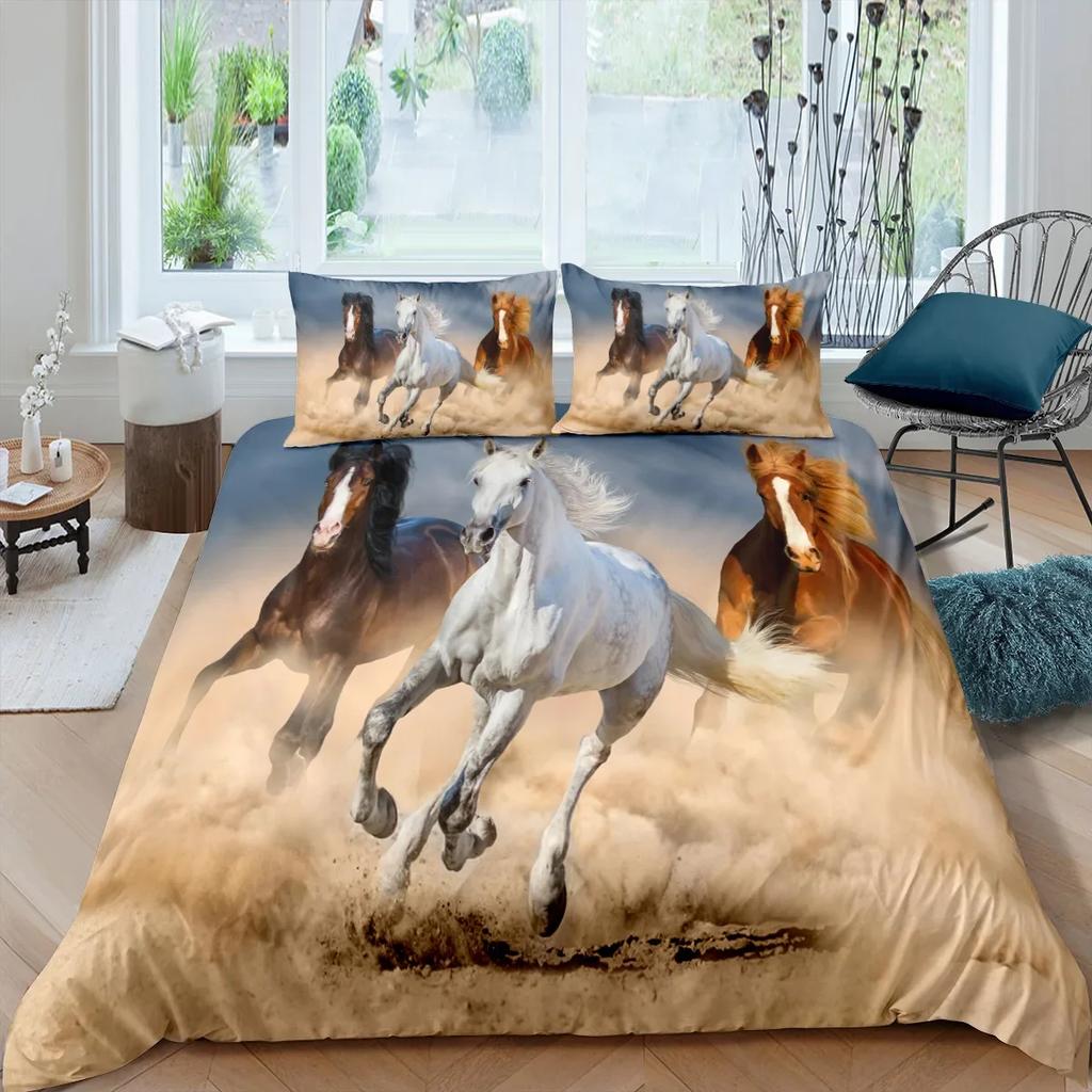 Comforter Galloping Horse Bedding Set Califking 260X240 Luxury Bed Comforter Double Home Queen Size S 2/3Pcs