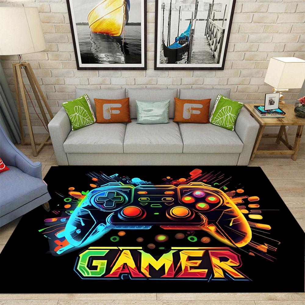 Flannel Printed Rug Gamer Controller Design Colorful Floor Mat Living Room Decor