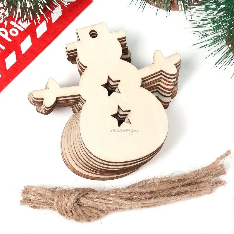 4pcs DIY Wood Christmas Ornament Unfinsihed Wooden Christmas Tree Hanging Decorations for DIY Craft Xms Home Party Decor