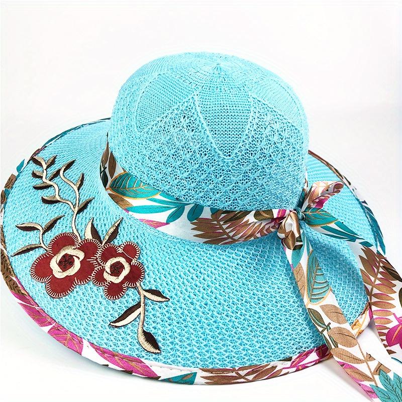 Women'S Wide Brim Straw Sun Hat with Floral Design - Breathable, Protection, Elegant Beach Cap for Summer, Beach Ha