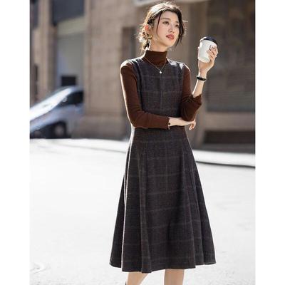 Demana Women's Elegant Plaid Wool Blend Sleeveless Vest Dress