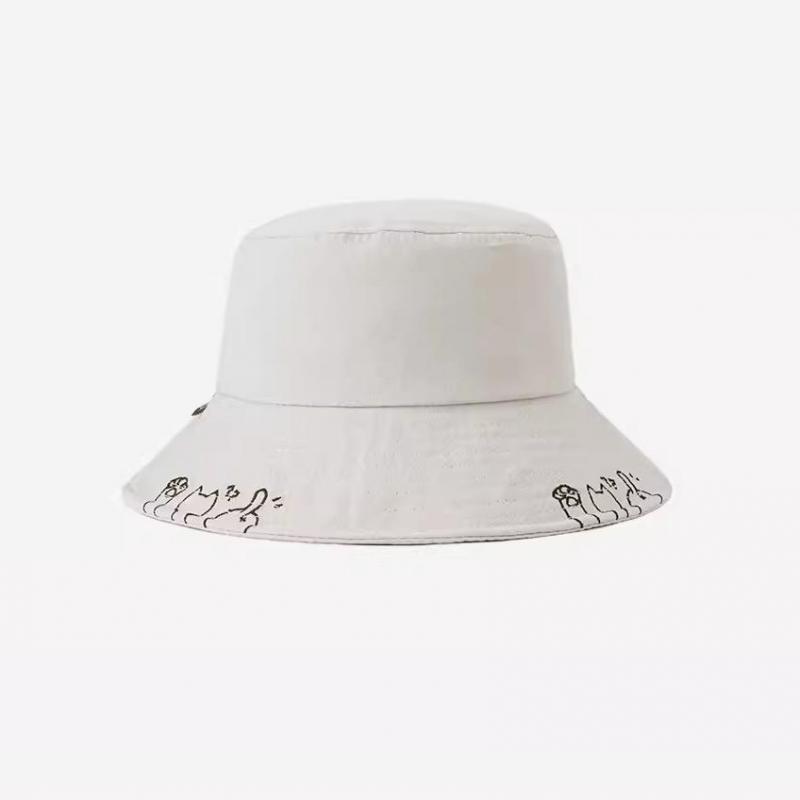 

Bucket Hat Women Summer Cartoon Cat Outdoor Sun Protection Simple Fisherman Cap Sunhat Sunshade Suncreen Casual белый
