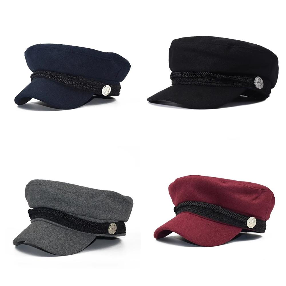 Fashion Women Men Beret Hat Spring Autumn Sailor Black Octagonal Cap Top Travel