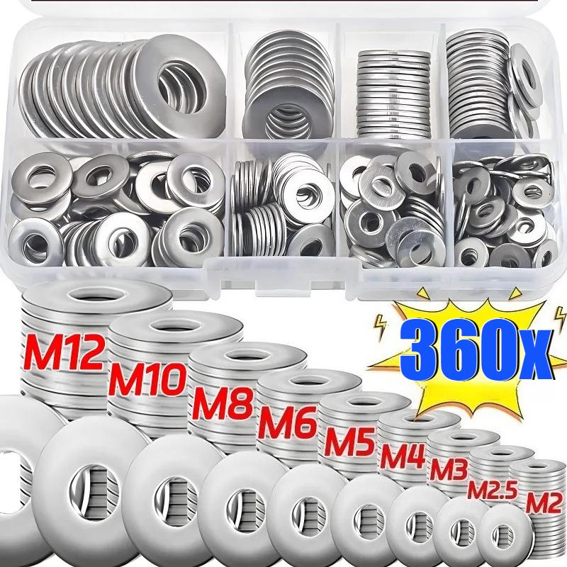 80/180/360 304 Stainless Steel Flat Washers Set, Perfect For Home Decor, Factory Repair, Kitchens, Shops & More