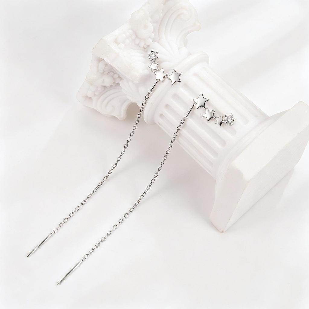 S925 Sterling Silver Star Tassel Long Earrings - Lightweight, Luxury, High-End Design for Women