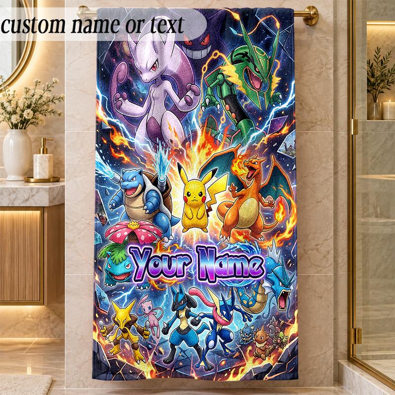 Beach TowelPokémon Custom Name Text Personalized Soft Towel for Beach Pool Indoor Home Decor Gift