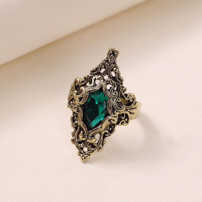 Jianjie European & American 18K Gold Green Zircon Fashion Ring for Women