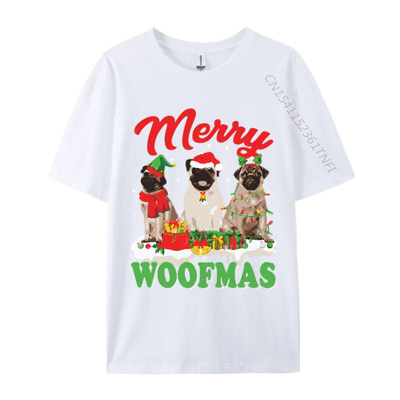 Christmas Pug Dog Merry Woofmas Dog Lover Tshirts Cotton Men Tees Printed T Shirts Preppy Style Funny Tshirts S