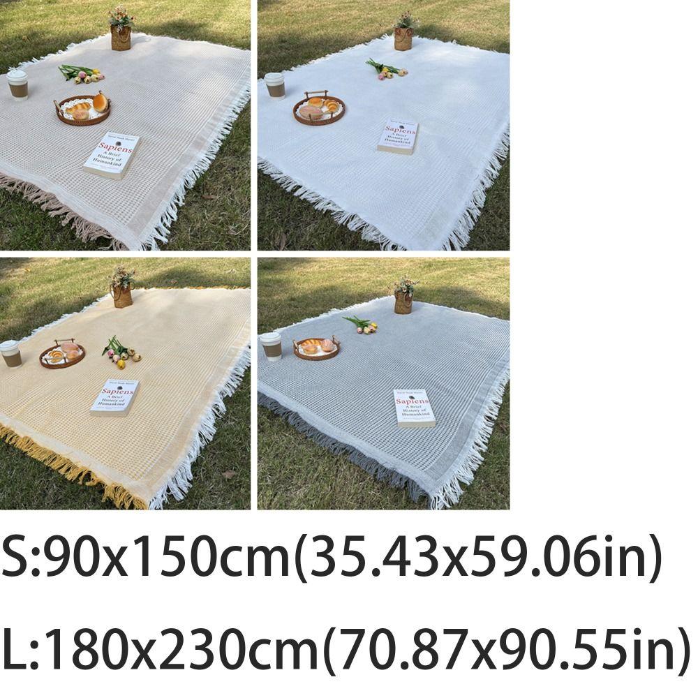 With Tassel Waffle Weave Tablecloth Thickened Outdoor Lawn Floor Mat  Outdoor