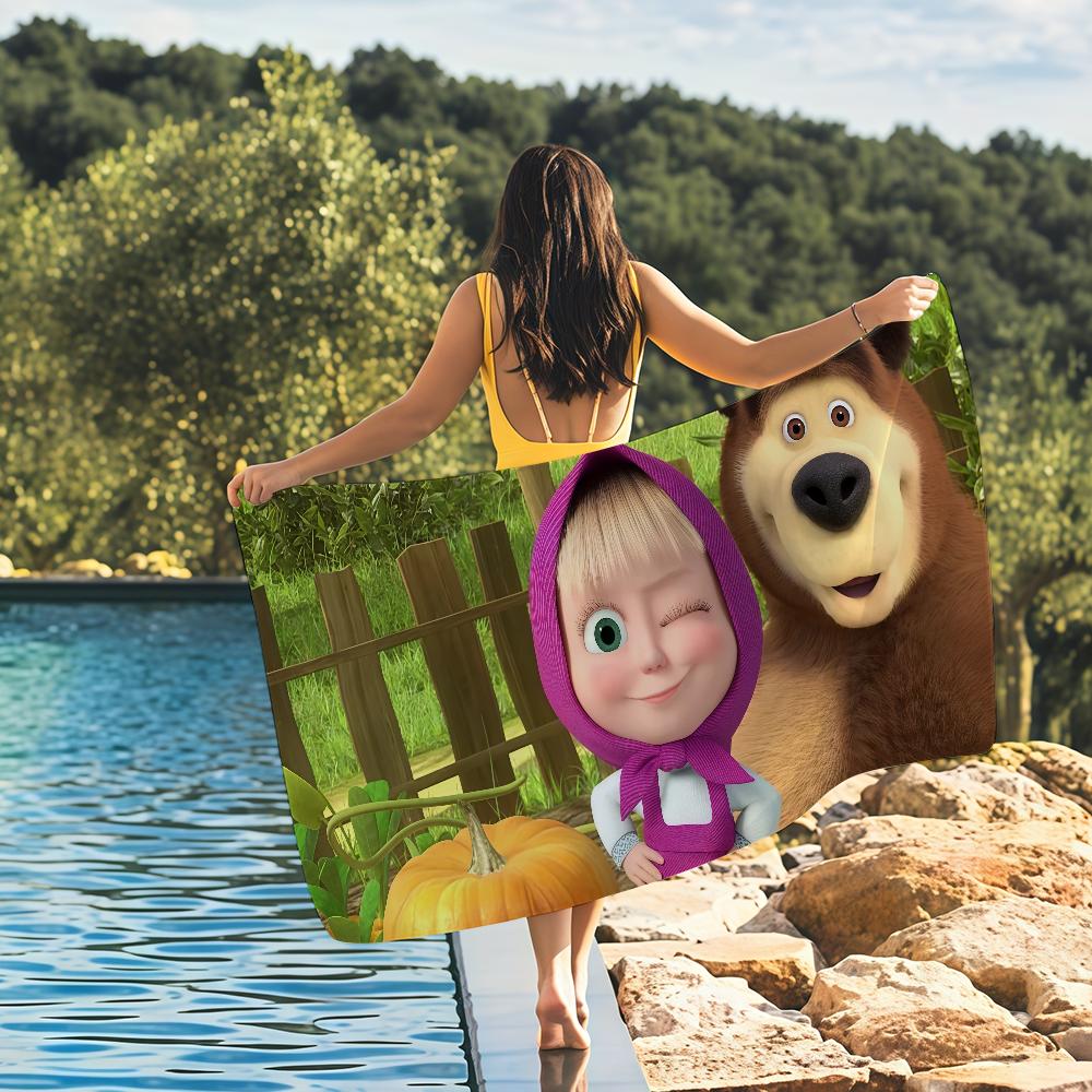 Cartoon M-Masha And The B-Bear Anime Towel Quick Drying Beach Towels Are Suitable For Swimming Pools Camping Yoga And The Gym