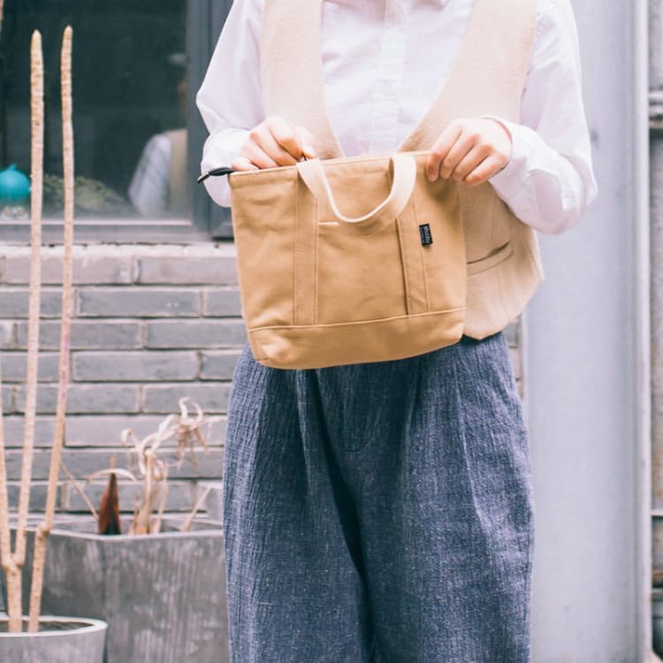 [komakusa] Reißverschluss-Mini-Tragetasche in Handtaschengröße mit Fronttasche, Kleine Canvas-Lunchtasche für Damen und Herren, Niedlich und Kompakt (Schwarz)