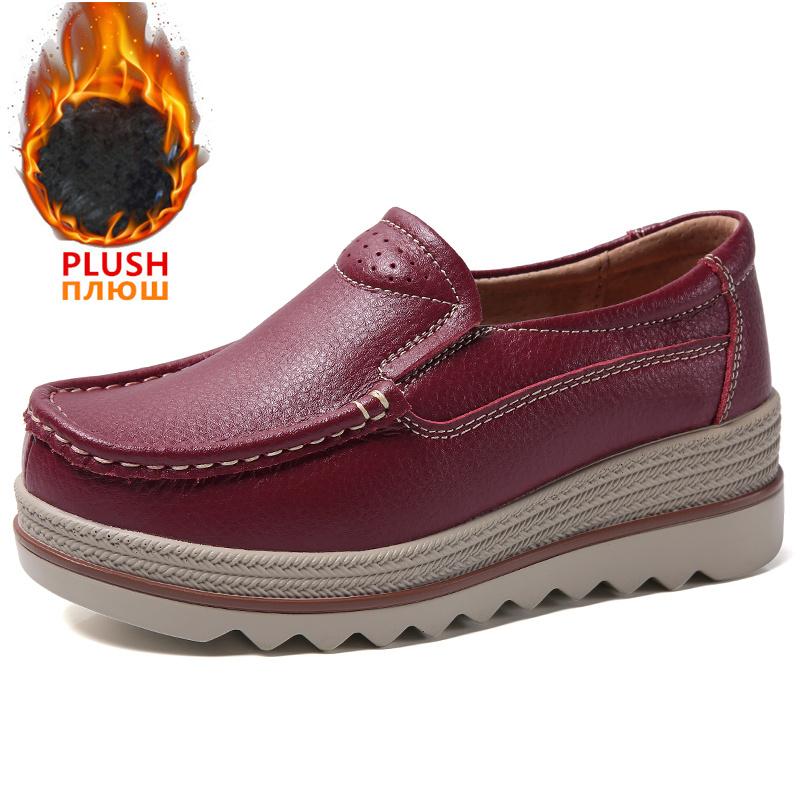 Leather Women Flat Platform Shoes Comfortable Ladies Chunky Sneakers Slip on Luxury Women Loafers Mother Shoes Zapatillas Mujer