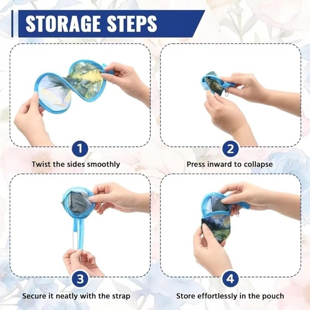 Polyester Handheld Folding Fan Summer Mini Folding Fan Portable Round Foldable Fan  Men Women