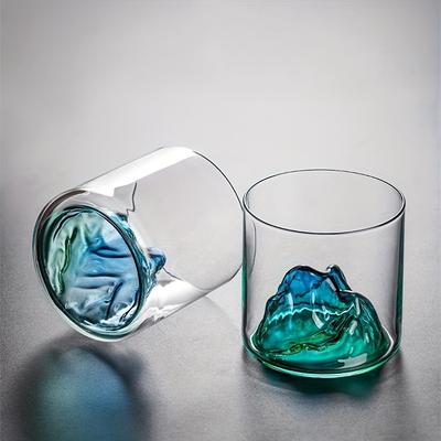 4ks Mountain Inside Glass Šálky 3D 6,09oz Šálky na vodu Tepelně odolné Šálky Kung Fu Šálky Skleničky na džus Mléko Čaj a další Léto Zima D