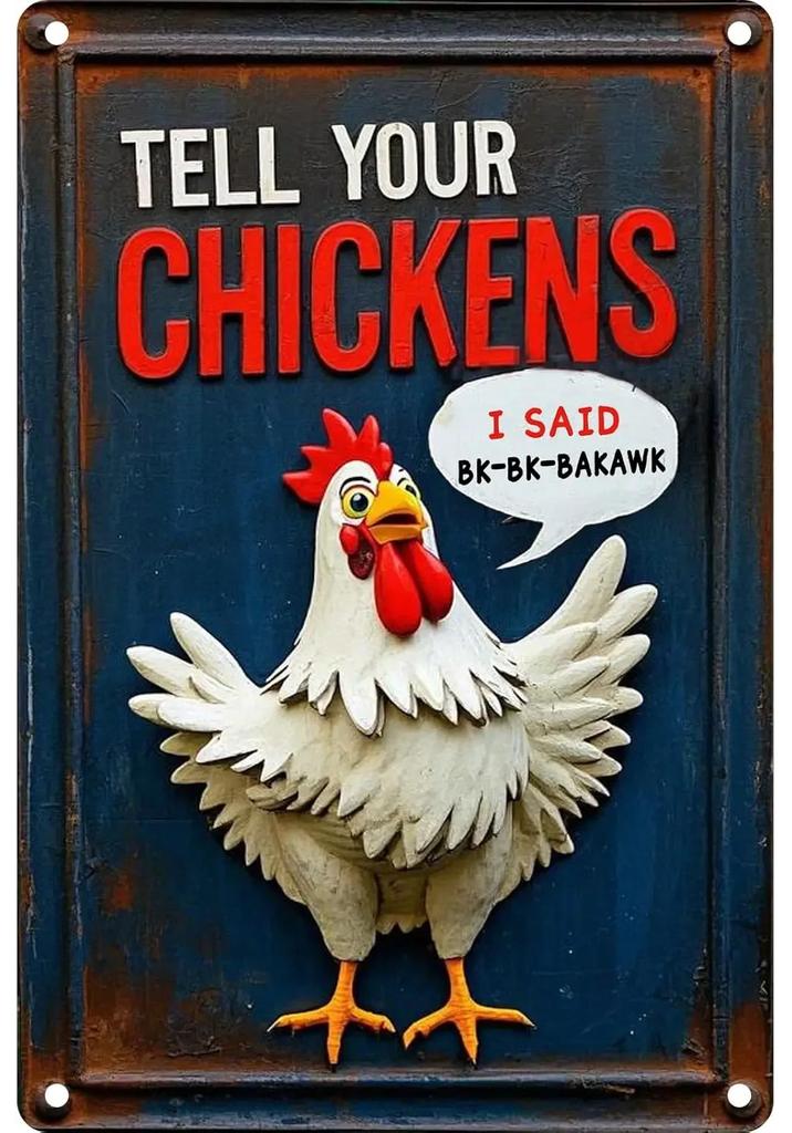 Chicken Metal Tin Sign Vintage 2D Flat with 3D Visual Effect Metal Post Wall Art for Chicken Coops Farms Yards Home Bar Cafe