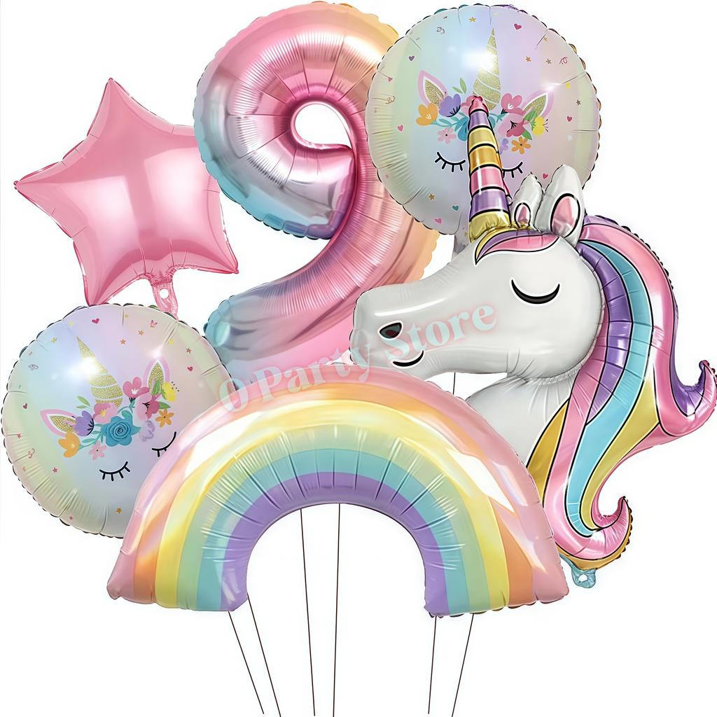 Rainbow Unicorn Aluminum Balloon Girls Birthday Party Decoration Gradient Number Balloon Party Decor Supplies Baby Shower Globos