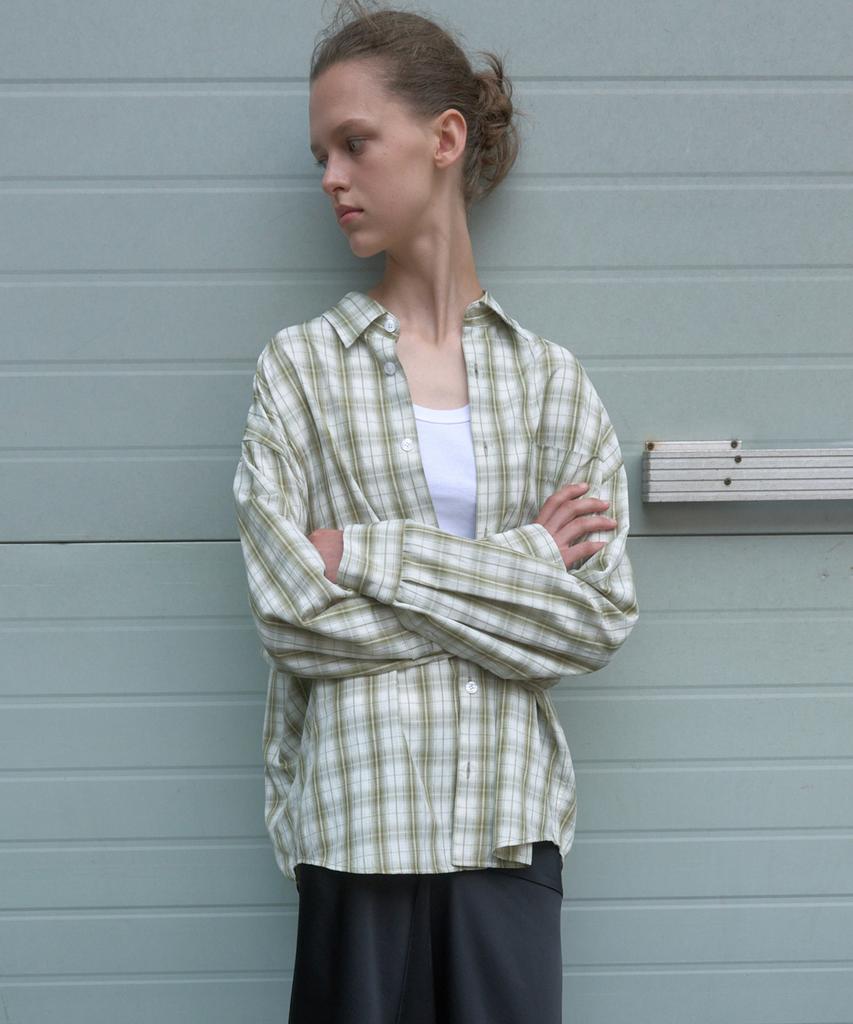 KIJUN Oversized Check Shirt_Olive