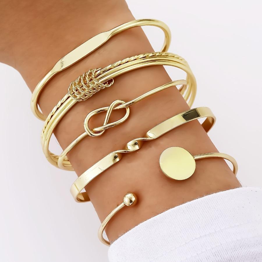 [NEW] 5pcs Set, Knotted Twist Wave Irregular Geometric Circular Stacked Bracelet, High-Quality Jewelry, Upgraded Fashion Bracelet