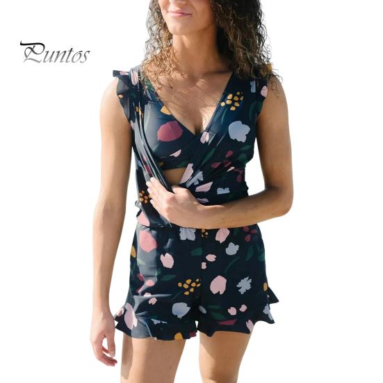 

Женское летнее монокини с v-образным вырезом и рюшами, цельный купальник с цветочным узором, быстросохнущий купальник с подкладкой, быстросохнущий купальник для отдыха и вечеринки XL темно-синий