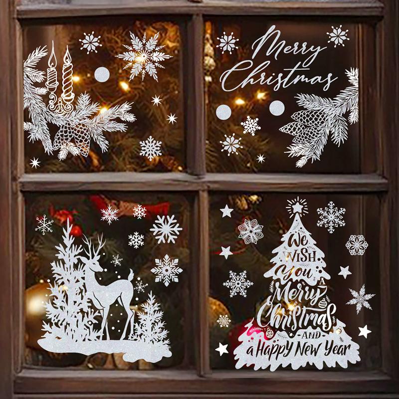 2026 Christmas Window Clings New Year Static Sticker Elk Snowman Window Decoration for Home Festival Gift