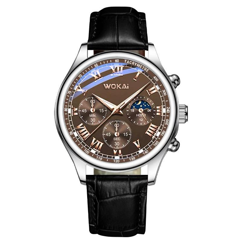 Luxury Brand Watch Mens Quartz Watches Leather Strap Fake Three Eye Fashion Business Wristwatch Dropshipping Relogios Masculinos