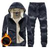 Men's Casual Thickened Warm Winter Plush Sweater Suit Lamb Fleece Winter Two-piece Sports Coat for Men's Leggings Pant Suit