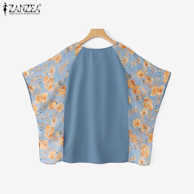 ZANZEA Women Casual Floral Print Splice 3/4 Sleeve Loose Blouse