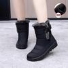 2025 neue Schneestiefel Damen verdicktes Samt rutschfest flache Baumwollschuhe wasserdichte Lederoberfläche Mittelalter und ältere Mutterschuhe