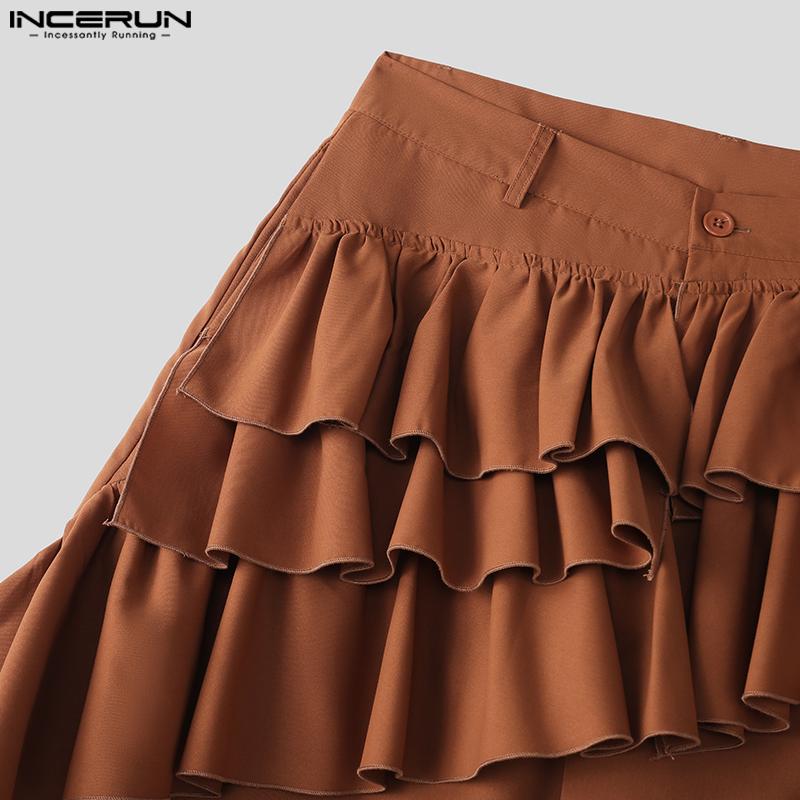 INCERUN Men Zipper Waist Irregular Ruffled Layers Casual Capri Pants