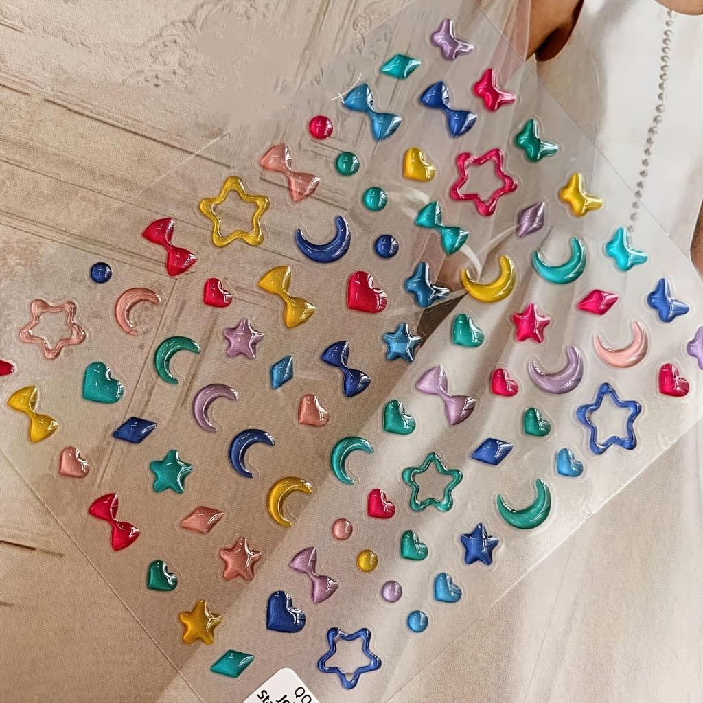 1pc Creative Three-Dimensional Relief Star Heart Jelly Decorative Paste Music Festival Face Decoration Paste Cute Heart Nail Decoration