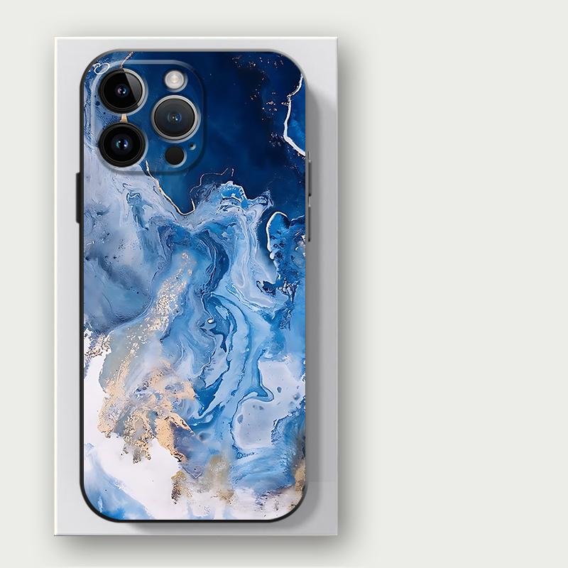 Fashion Marble Blue Case for iPhone 16 15Pro 12 13 14 11 Pro Max XR 7 8 SE XS MAX 12Mini 16 Plus 14Pro 13Pro Phone Cover Capa