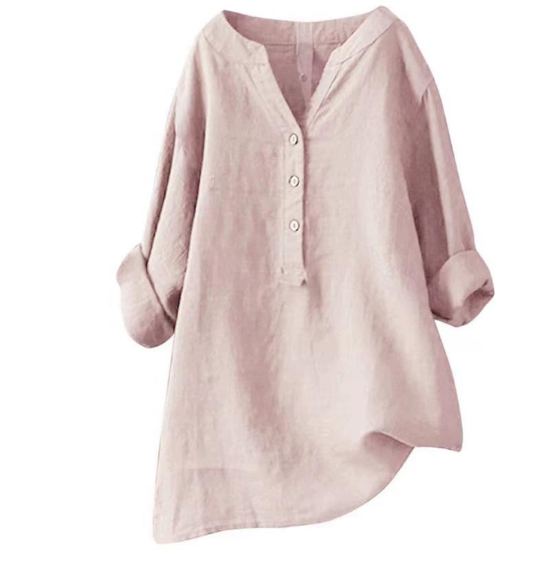 Vintage Casual Shirts for Women Spring Summer Casual Loose Long Sleeve Shirt Ladies Oversize V-Neck Blouse Tunic Tops