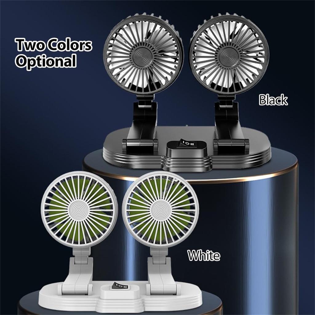 Car Fan Portable Two Head Electric Vehicle Mounted USB,360° Rotation Vehicle Fan 2 Speeds Strong Wind Circulation Fan Portable Electric Fan For Dashbo