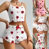 Women's Strawberry Love Heart Print Pajama Set - Casual Camisole & Shorts Lounge Outfit Two Piece