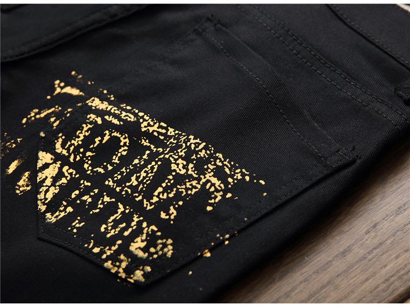 European and American Men's Elastic Straight-Leg Jeans with Print - Street Fashion Casual Pants