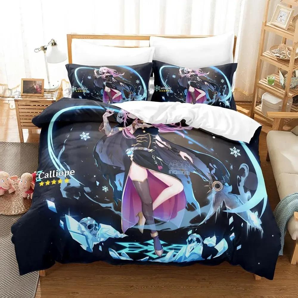 Mori Calliope Bettwäsche Set Einzelbett Twin Full Queen King Size Bettset Erwachsene Kind Schlafzimmer Bettbezug Sets 3D Druck Kawaii Anime Mädchen
