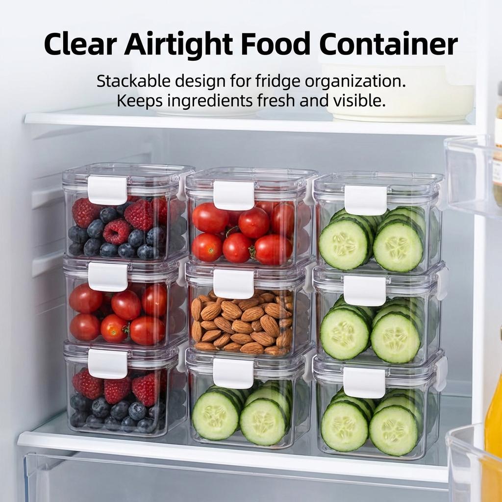 Food Grade Plastic Airtight Containers Transparent Stackable Fridge Storage Box Set Of 3 Sizes