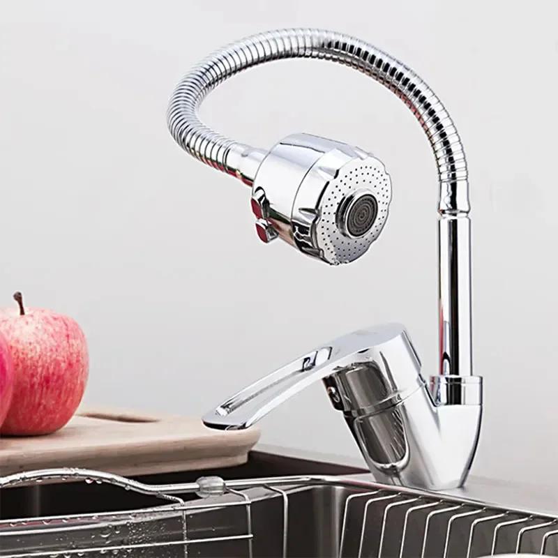 Kitchen Sink Faucet Hot and Cold Water Mixer Tap 360 Degree Rotating Flexible Hose Tap Deck Mounted Kitchen Accessories