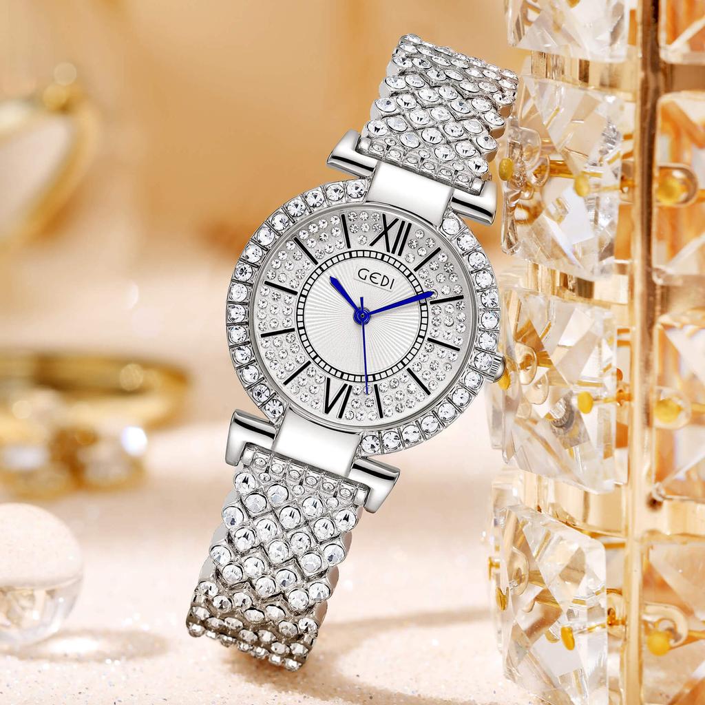 Full Diamond Alloy Steel Belt Watch Light Luxury Gypsy Quartz Watch Niche High-End Women'S Watch