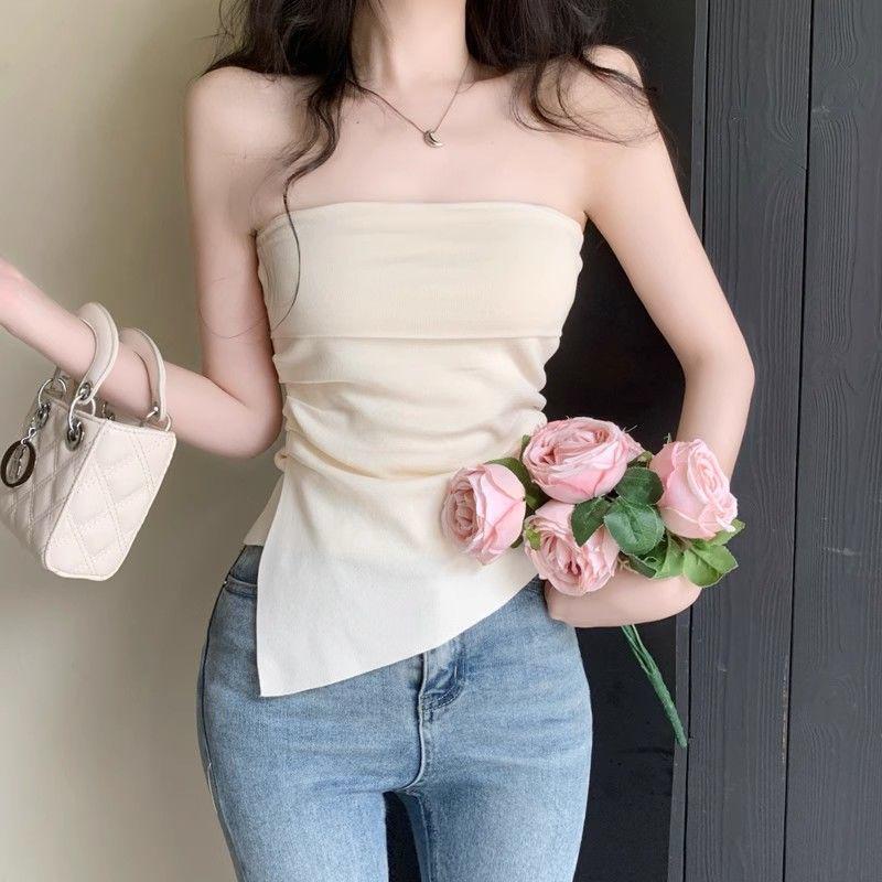 

Women s One-Shoulder Strapless Bandeau Top, Thai Style, Irregular Slit - Perfect for Summer M [90-105 lbs]